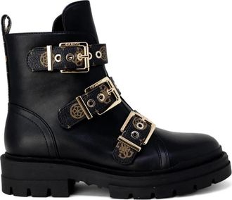 Guess Zwarte Gesp Enkellaarsjes Platte Stijl - Dames - Enkellaarsjes - Zwart - 38 EU - Leer - Schoenen
