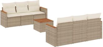 vidaXL Vidaxl - Set Sof&aacute;s De Jard&iacute;n 7 Piezas Y Cojines Rat&aacute;n Sint&eacute;tico Beige