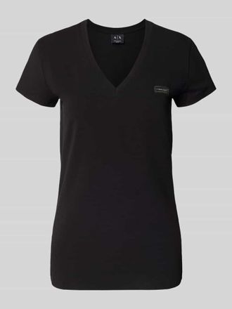 A|X Armani Exchange T-Shirt mit V-Ausschnitt und Label-Stitching in Black, Gr&ouml;&szlig;e XL