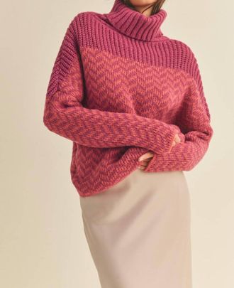 Hem & Thread Turtleneck Chevron Knit Sweater In Fuchsia Pink