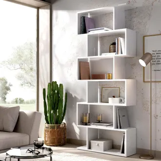 Dmora Libreria Misma, Scaffale Da Ufficio Multiuso, Mobile Biblioteca Portalibri A 5 Ripiani, 80x25h190 Cm, Bianco Lucido