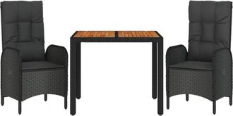 vidaXL Vidaxl - Set Comedor De Jard&iacute;n 3 Pzas Con Cojines Rat&aacute;n Sint&eacute;tico Negro