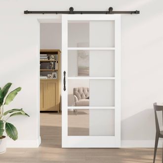 Berkfield Home Sliding Door with Hardware Set ORKDALWhite Solid Wood & Glass