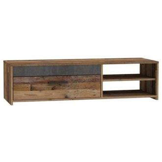 OEM Meuble Tv Paco 120 Cm 1 Tiroir 2 Niches D&eacute;cor Vieux Bois Et B&eacute;ton Gris Fonc&eacute;