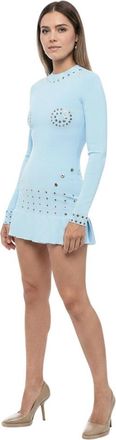 Off-white Sky Blue Embellished Crew Neck Mini Dress