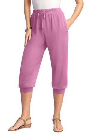 Roaman's Plus Size Soft Knit Capri Pant With Drawstring Waist in Mauve Orchid at Nordstrom, Size Medium