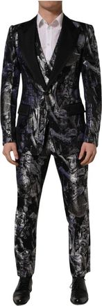 Dolce & Gabbana Martini Jacquard Slim Fit 3-delig Pak - Heren - Business pakken - Zwart - M - Leer - Kostuums