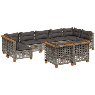 vidaXL Set De Muebles De Jard&iacute;n 9 Pzas Y Cojines Rat&aacute;n Sint&eacute;tico Gris Vidaxl