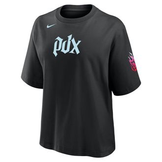 Nike Womens Portland Fire Boxy Cotton T-Shirt in Black | W11668P13POR26-BLK