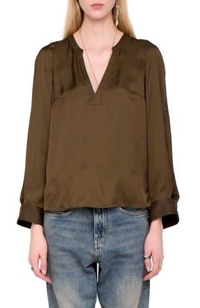 Zadig&Voltaire Torny Satin Split Neck Top in Moss at Nordstrom, Size X-Small