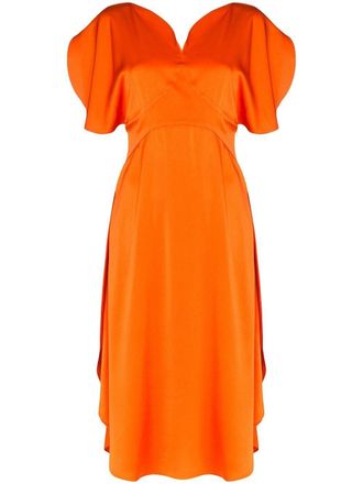 Stella McCartney ruched midi dress - women - Cotton - 38 - Orange