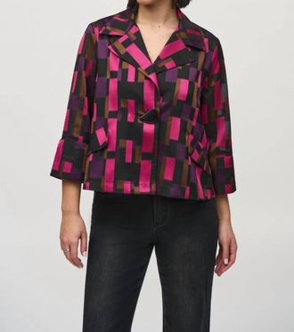 Joseph Ribkoff Geometric Print Organza Swing Jacket In Black/multi