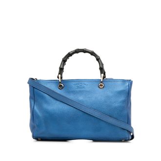 Gucci Pre-owned Womens Bamboo Top Handle Tote - Blue Leather - One Size