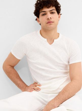 Le 31 Mens Ribbed jersey slit-neck T-shirt Imported from Seoul