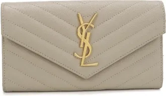 Saint Laurent Beige Leather Long Wallet (Bi-Fold) (Pre-Owned)
