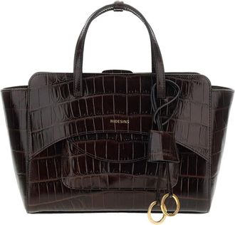 Hidesins Brown Flap M Croc-Effect Leather Shoulder Bag
