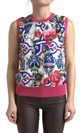 Dolce & Gabbana Womens Floral Quilted Sleeveless Top - White Silk - Size EU 32 (Womens)