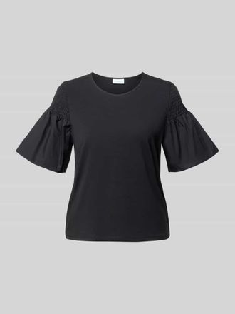 Comma Regular Fit T-Shirt mit Smok-Detail in Black, Gr&ouml;&szlig;e 34