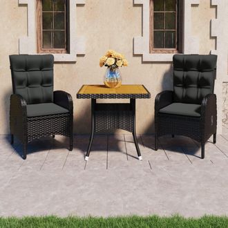 vidaXL Vidaxl - Muebles De Jard&iacute;n 3 Piezas Rat&aacute;n Sint&eacute;tico Negro Madera Acacia