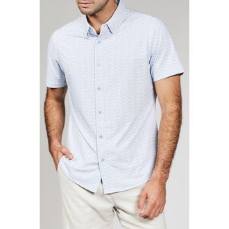 7 Diamonds Riley Floral Short Sleeve Performance Button-Up Shirt in Light Blue at Nordstrom, Size Xx-Large