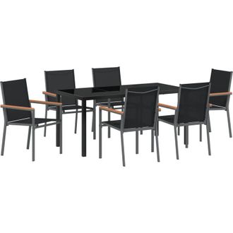 vidaXL Vidaxl - Conjunto De Comedor De Jard&iacute;n 7 Pcs Negro Textileno Y Acero