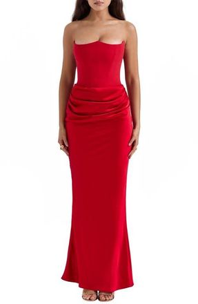 House of CB Persephone Strapless Satin Corset Cocktail Dress in Salsa at Nordstrom, Size X-Small A