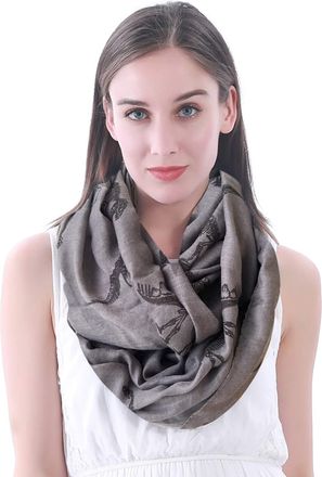 Lina & Lily Dinosaur Print Womens Infinity Scarf Snood Lightweight (Dark Grey)