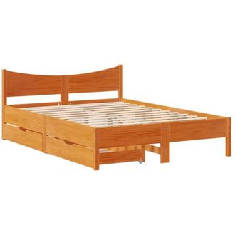 vidaXL Estructura Cama Con Cajones Madera Pino Marr&oacute;n Cera 140x190 Cm Vidaxl