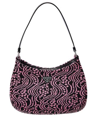 Prada Cleo Jacquard Knit & Leather Shoulder Bag