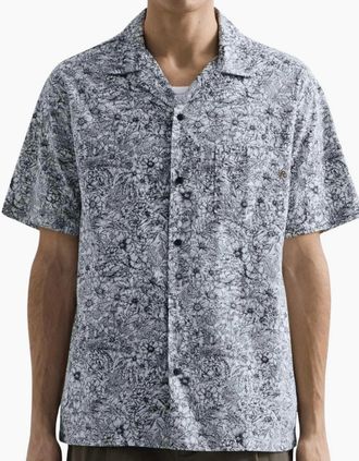 Replay Mens Cotton Cuban Collar Floral Shirt - Grey - Size: 42/Regular