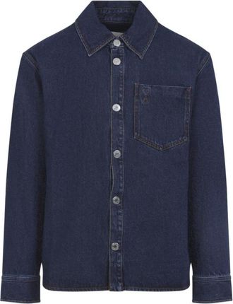 Ami Dark Blue Point Collar Logo Shirt