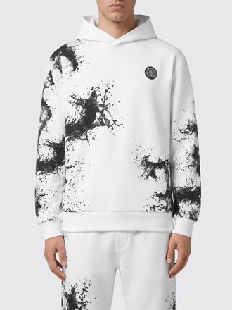 Plein Sport Cotton Hoodie with Abstract Print and Hexagon Logo