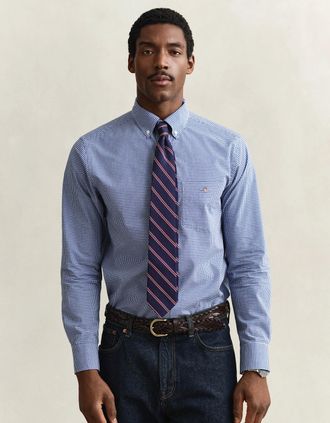 GANT Mens GANT Mens Regular Fit Classic Poplin Gingham Shirt - 436 College Blue - Size: 38/Regular