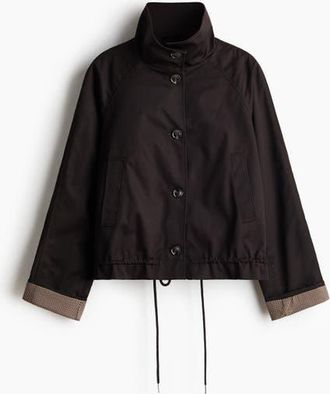 H&M Funnel-collar Twill Jacket in Dark Brown at Nordstrom, Size Xx-Large