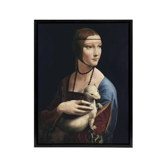 Artery8 Lady with an Ermine La Belle Ferronniere Da Vinci Framed Canvas Art in Black | Size: W24 x H32