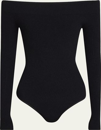 Alaia Off-The-Shoulder Long-Sleeve Rib Bodysuit