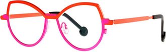 Theo Eyewear Fluo Orange/Fluo Pink Strip Titanium Cat-Eye Sunglasses
