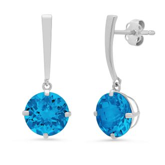 MAX + STONE 14k Yellow or White Gold 8mm Solitaire Gemstone Round Drop Dangle Earrings