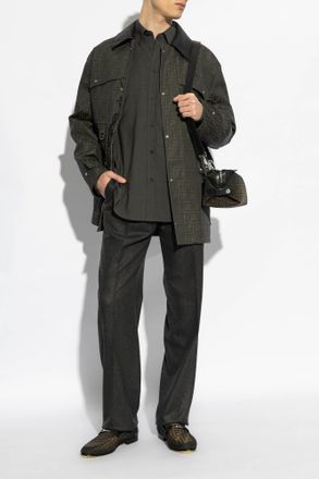 Fendi Jacket With Leather Collar, Mens, Brown