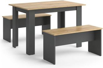 Vicco Set de mesa de comedor Sentio, Antracita, 110 x 70 cm con 2 bancos
