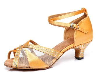 Minitoo Womens Ballroom Dance Shoes Rhinestone Dancing Heels Gold UK 5.5