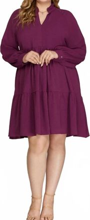 She + Sky Long Sleeve Mini Dress - Plus In Plum