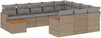 vidaXL Set De Sof&aacute;s De Jard&iacute;n 11pzas Con Cojines Rat&aacute;n Sint&eacute;tico Beige Vidaxl