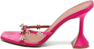 Amina Muaddi Sandali in pelle con decorazione floreale - Rosa