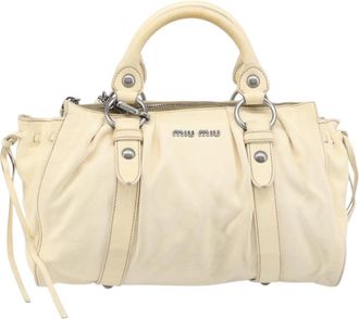 Miu Miu Vitello Lux Leather Beige Leather Handbag (Pre-Owned)