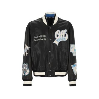 Off-white Patch-detail Leather Bomber Jacket