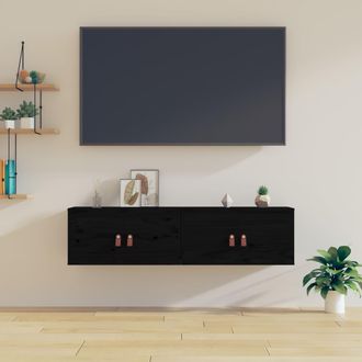 vidaXL Vidaxl - Armarios De Pared 2 Uds Madera Maciza De Pino Negro 60x30x30 Cm
