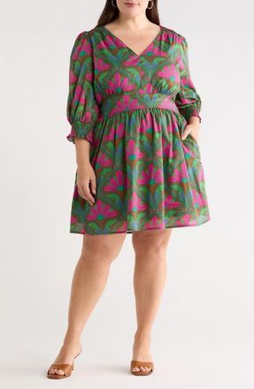 Sugarlips Evanna Floral Print Long Sleeve Dress in Kelly-Green-Pink at Nordstrom, Size 3X