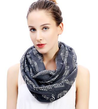 Lina & Lily Musical Notes Print Womens Infinity Scarf Snood Lightweight (Dark Grey)