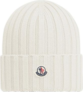 Moncler Moncler Logo Wool Beanie, Women, White, Size: One Size